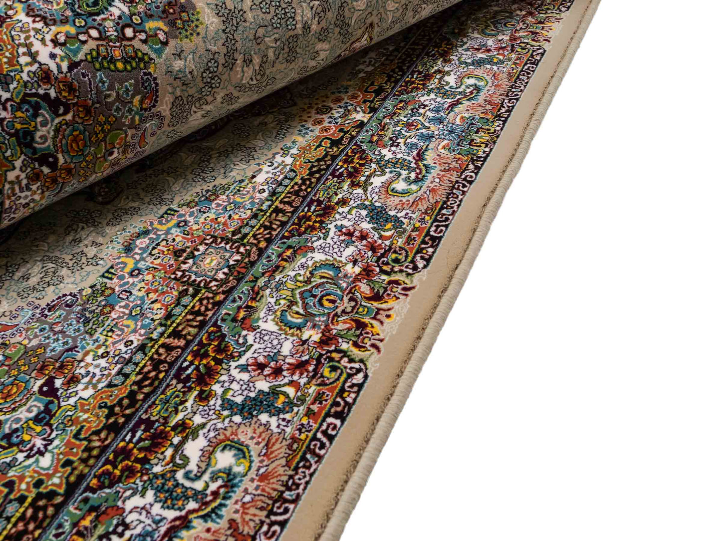 Extrem feiner, maschinell gefertigter Perserteppich, beige, grün, creme. 154x99 cm. Verkauf durch Jupiter Intl.