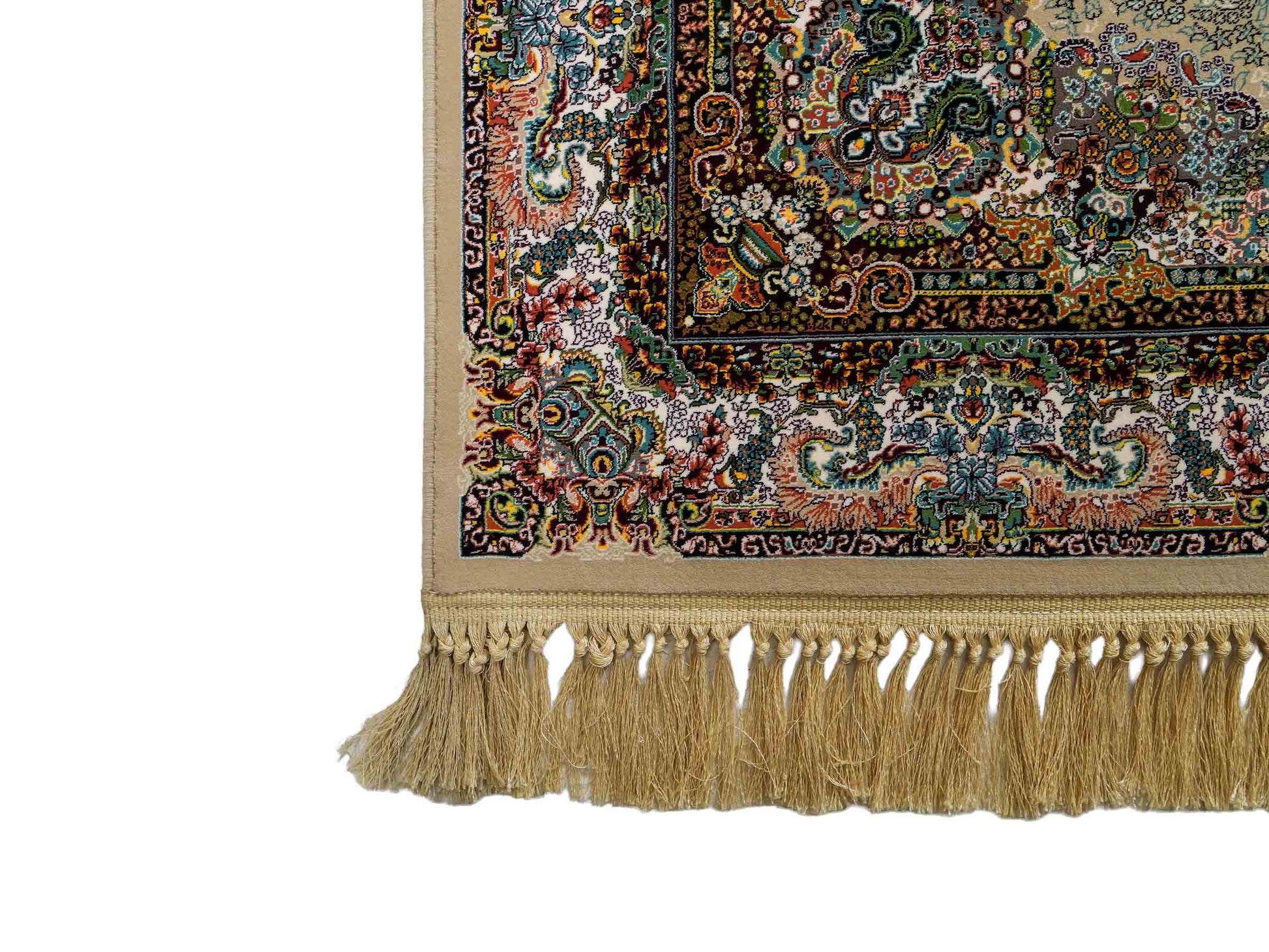 Extrem feiner, maschinell gefertigter Perserteppich, beige, grün, creme. 154x99 cm. Verkauf durch Jupiter Intl.