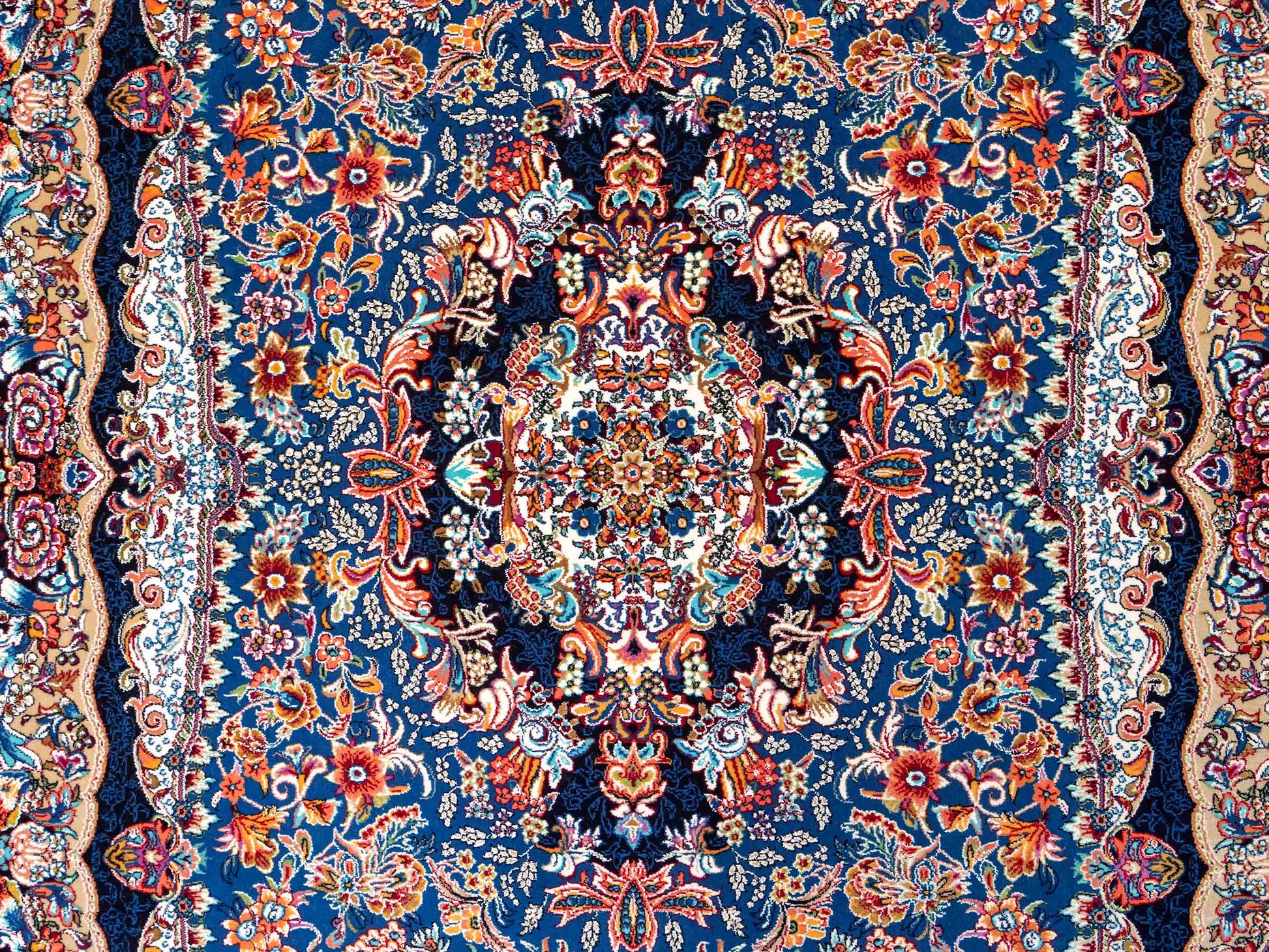 Extrem feiner, maschinell gefertigter Perserteppich, blau. 154x99 cm. Verkauf durch Jupiter Intl.