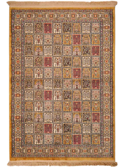 Sehr feiner, persischer, maschinell gefertigter  Orientteppich aus Kunstseide, braun, multicolor. 172x118 cm. Verkauf durch Jupiter Intl.