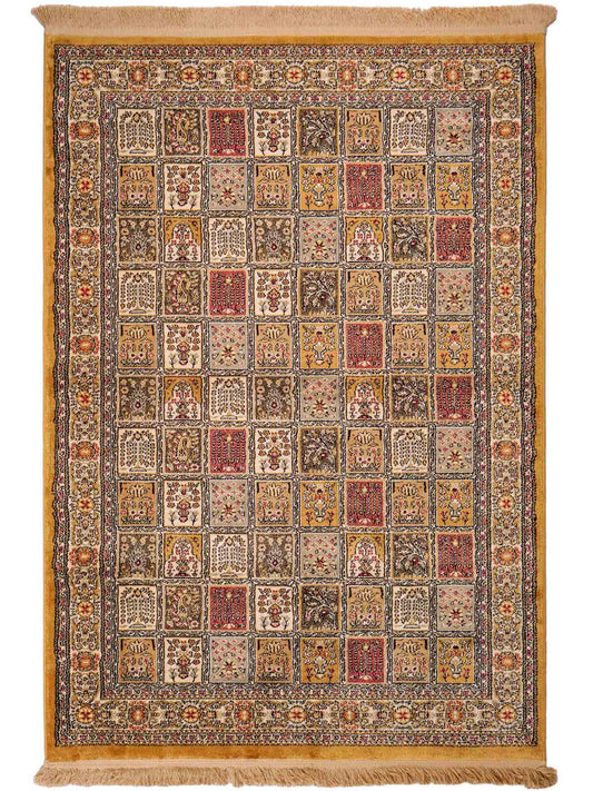 Sehr feiner, persischer, maschinell gefertigter  Orientteppich aus Kunstseide, braun, multicolor. 172x118 cm. Verkauf durch Jupiter Intl.