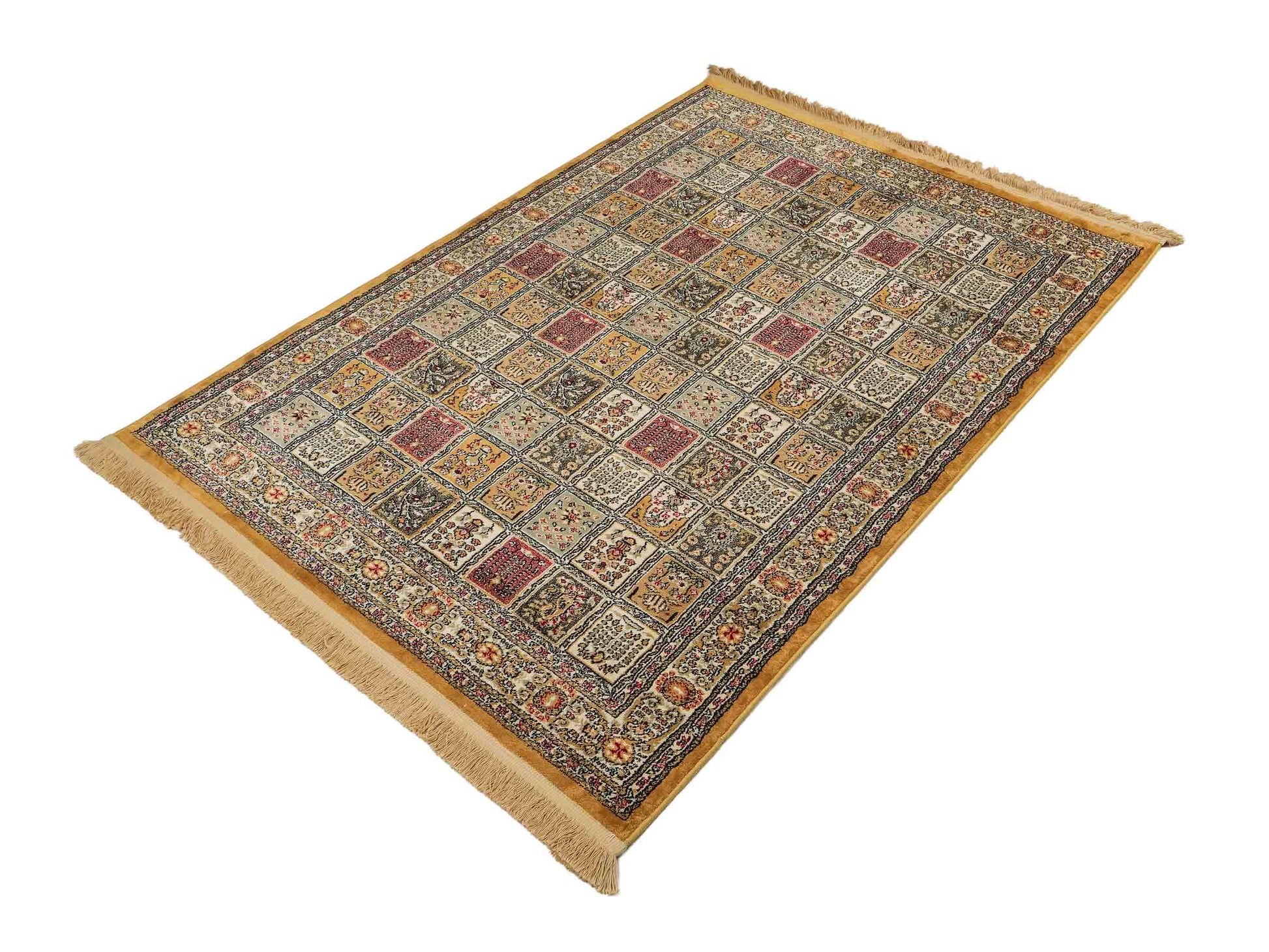 Sehr feiner, persischer, maschinell gefertigter  Orientteppich aus Kunstseide, braun, multicolor. 172x118 cm. Verkauf durch Jupiter Intl.