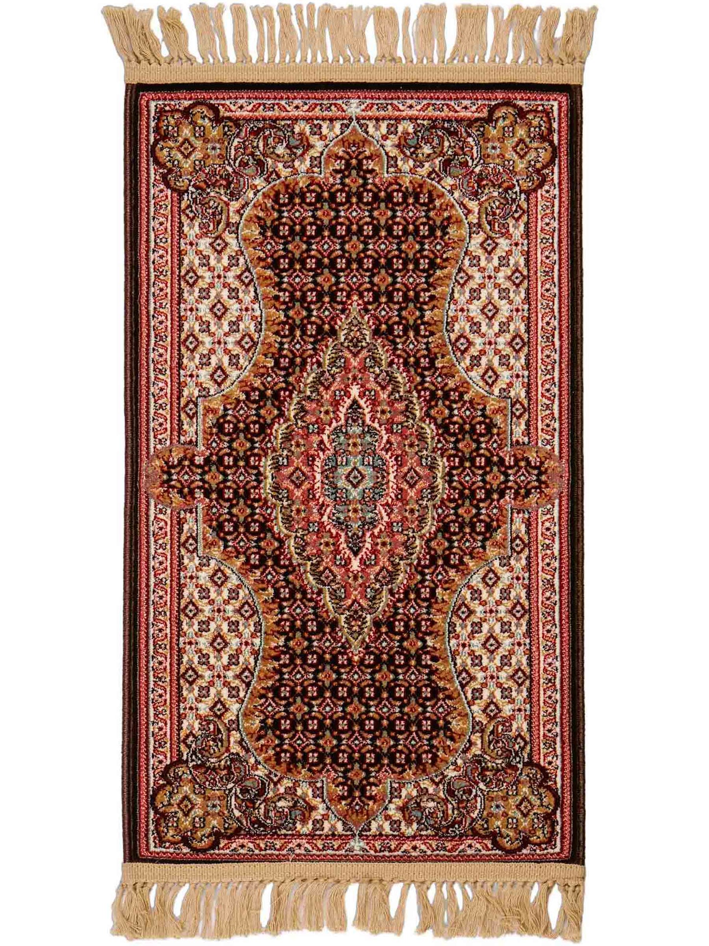 Sehr feiner, maschinell gefertigter Perserteppich, braun, creme. 83x50 cm. Verkauf durch Jupiter Intl.