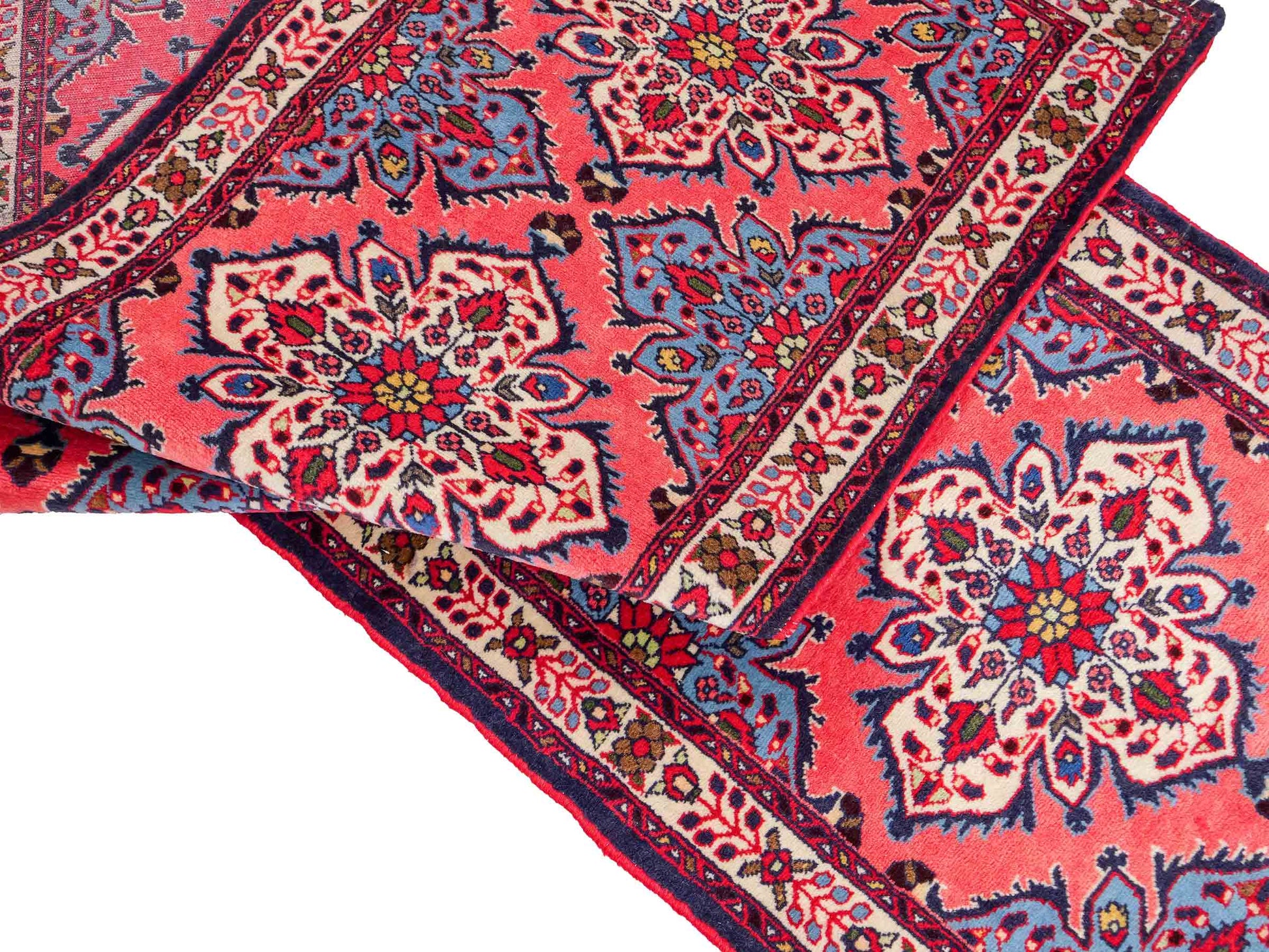 Feiner, handgeknüpfter persischer Hamedan Dorfteppich aus Wolle von Khademi, rot, blau. 603 x 73 cm. Vertrieb durch JUPITER Intl.