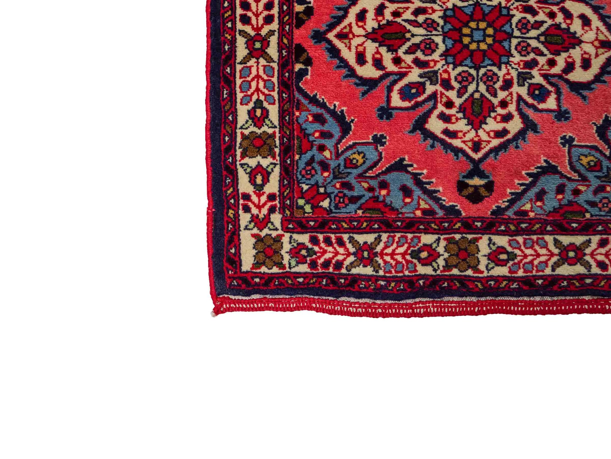 Feiner, handgeknüpfter persischer Hamedan Dorfteppich aus Wolle von Khademi, rot, blau. 603 x 73 cm. Vertrieb durch JUPITER Intl.