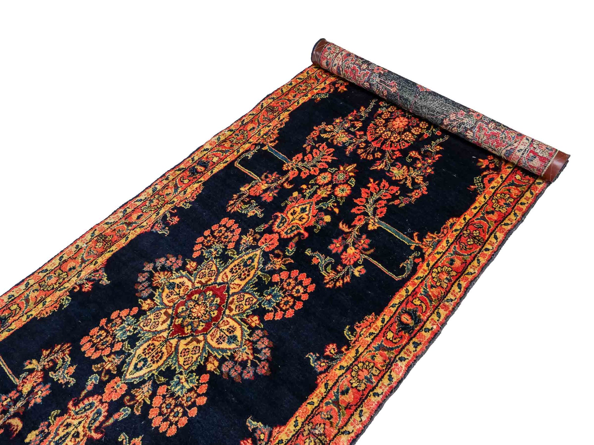 Feiner, handgeknüpfter, persischer Hamedan Dorfteppich aus Wolle von Khademi. Farbe: Blau. 369 x 108 cm. Vertrieb durch JUPITER Intl.
