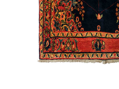 Feiner, handgeknüpfter, persischer Hamedan Dorfteppich aus Wolle von Khademi. Farbe: Blau. 369 x 108 cm. Vertrieb durch JUPITER Intl.
