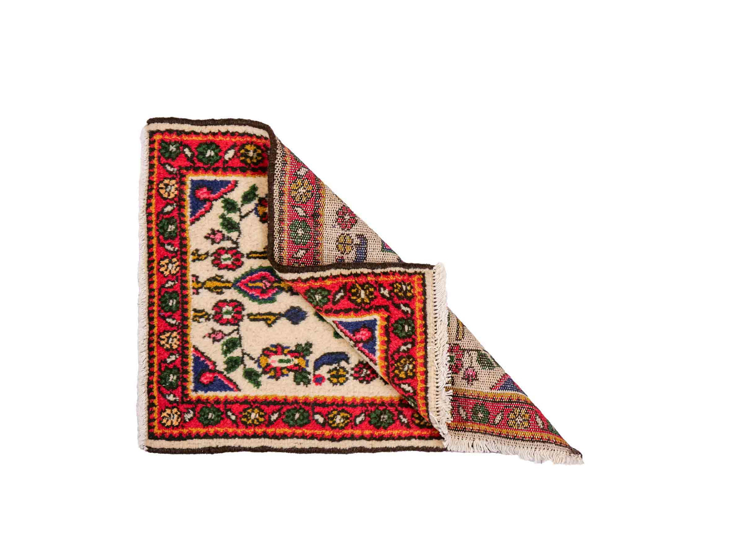 Handgeknüpfter, persischer Hamedan Dorfteppich aus Wolle von Khademi. Größe: 68 x 52 cm. Farbe: Cremeweiß, rot. Verkauf durch JUPITER Intl.