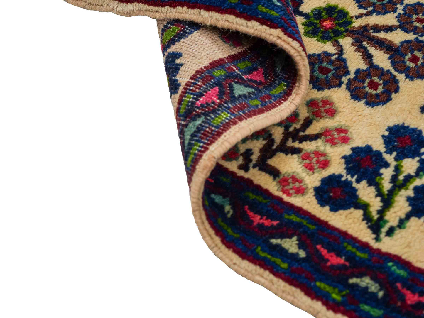 Handgeknüpfter, persischer Hamedan Dorfteppich aus Wolle von Khademi. Größe: 72 x 52 cm. Farbe: Cremeweiß, blau. Verkauf durch JUPITER Intl.