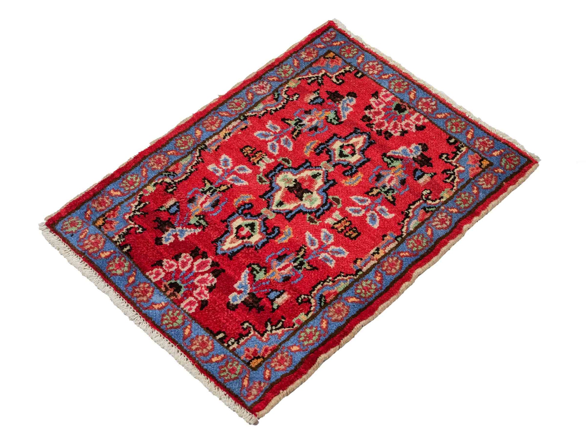 Handgeknüpfter, persischer Hamedan Dorfteppich aus Wolle von Khademi. Größe: 72 x 52 cm. Farbe: Rot. Verkauf durch JUPITER Intl.