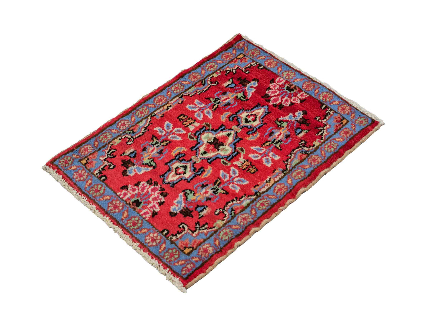 Handgeknüpfter, persischer Hamedan Dorfteppich aus Wolle von Khademi. Größe: 72 x 52 cm. Farbe: Rot. Verkauf durch JUPITER Intl.