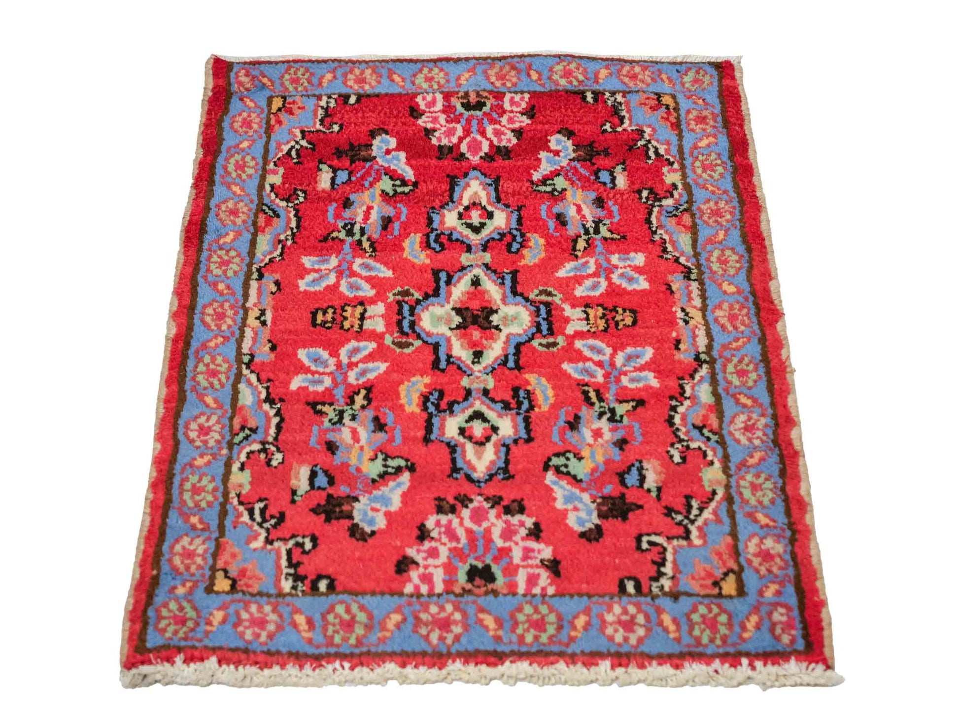 Handgeknüpfter, persischer Hamedan Dorfteppich aus Wolle von Khademi. Größe: 72 x 52 cm. Farbe: Rot. Verkauf durch JUPITER Intl.