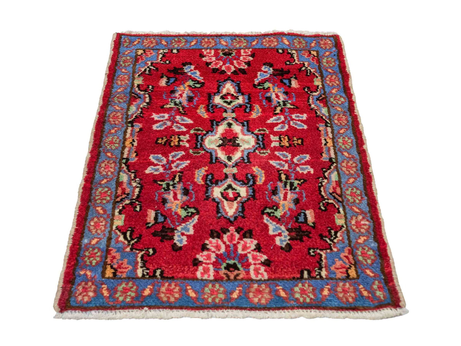 Handgeknüpfter, persischer Hamedan Dorfteppich aus Wolle von Khademi. Größe: 72 x 53 cm. Farbe: Rot. Verkauf durch JUPITER Intl.