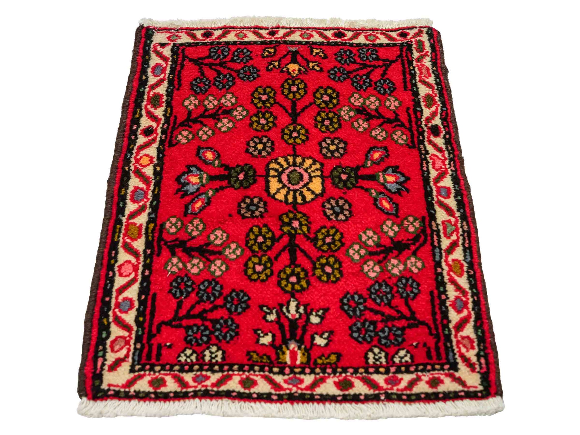 Handgeknüpfter, persischer Hamedan Dorfteppich aus Wolle von Khademi. Größe: 73 x 54 cm. Farbe: Rot. Verkauf durch JUPITER Intl.