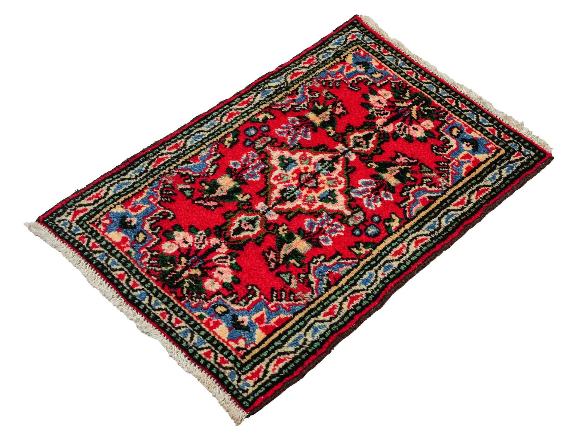 Handgeknüpfter, persischer Hamedan Dorfteppich aus Wolle von Khademi. Größe: 77 x 51 cm. Farbe: Rot. Verkauf durch JUPITER Intl.