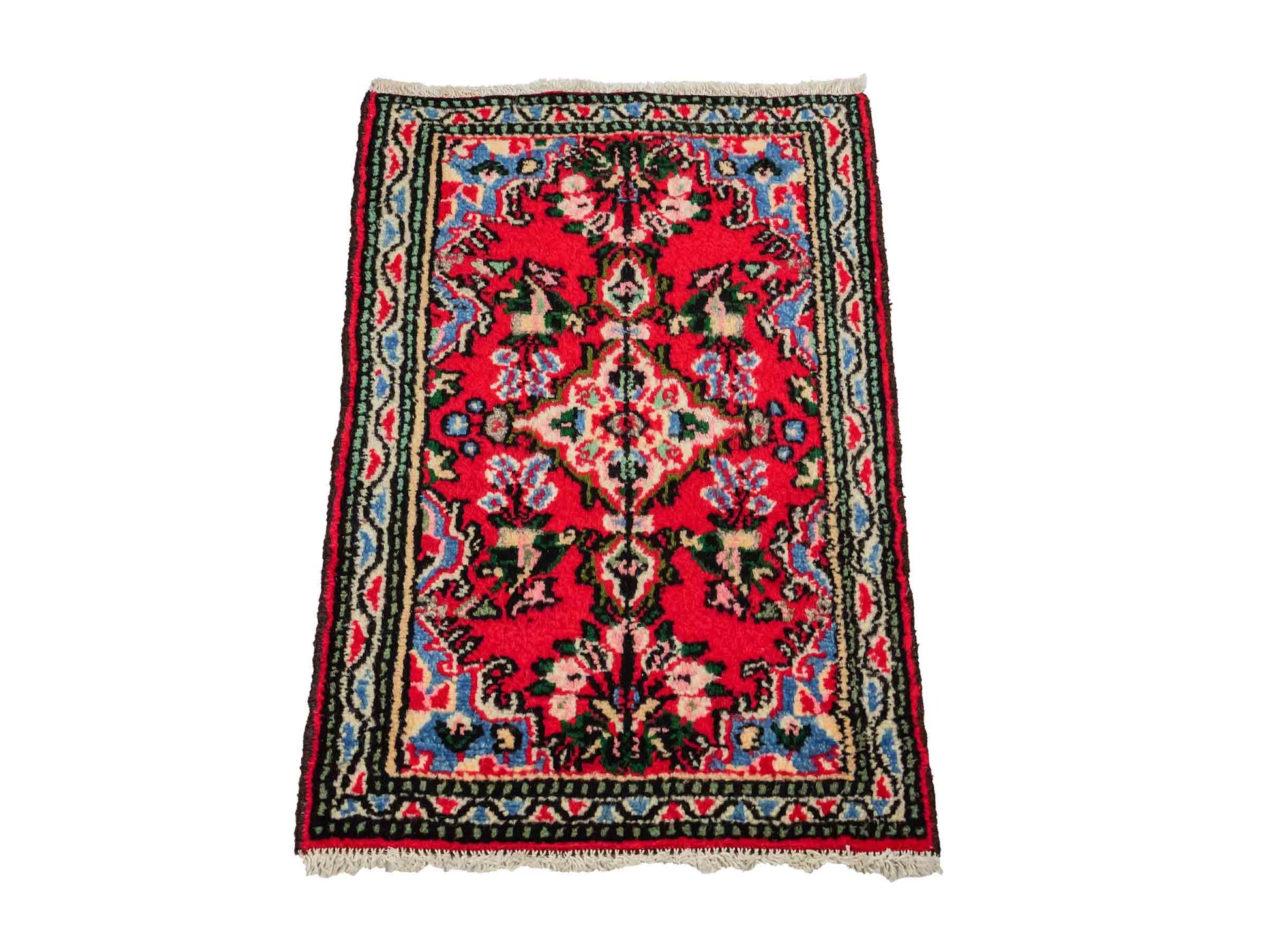 Handgeknüpfter, persischer Hamedan Dorfteppich aus Wolle von Khademi. Größe: 77 x 51 cm. Farbe: Rot. Verkauf durch JUPITER Intl.