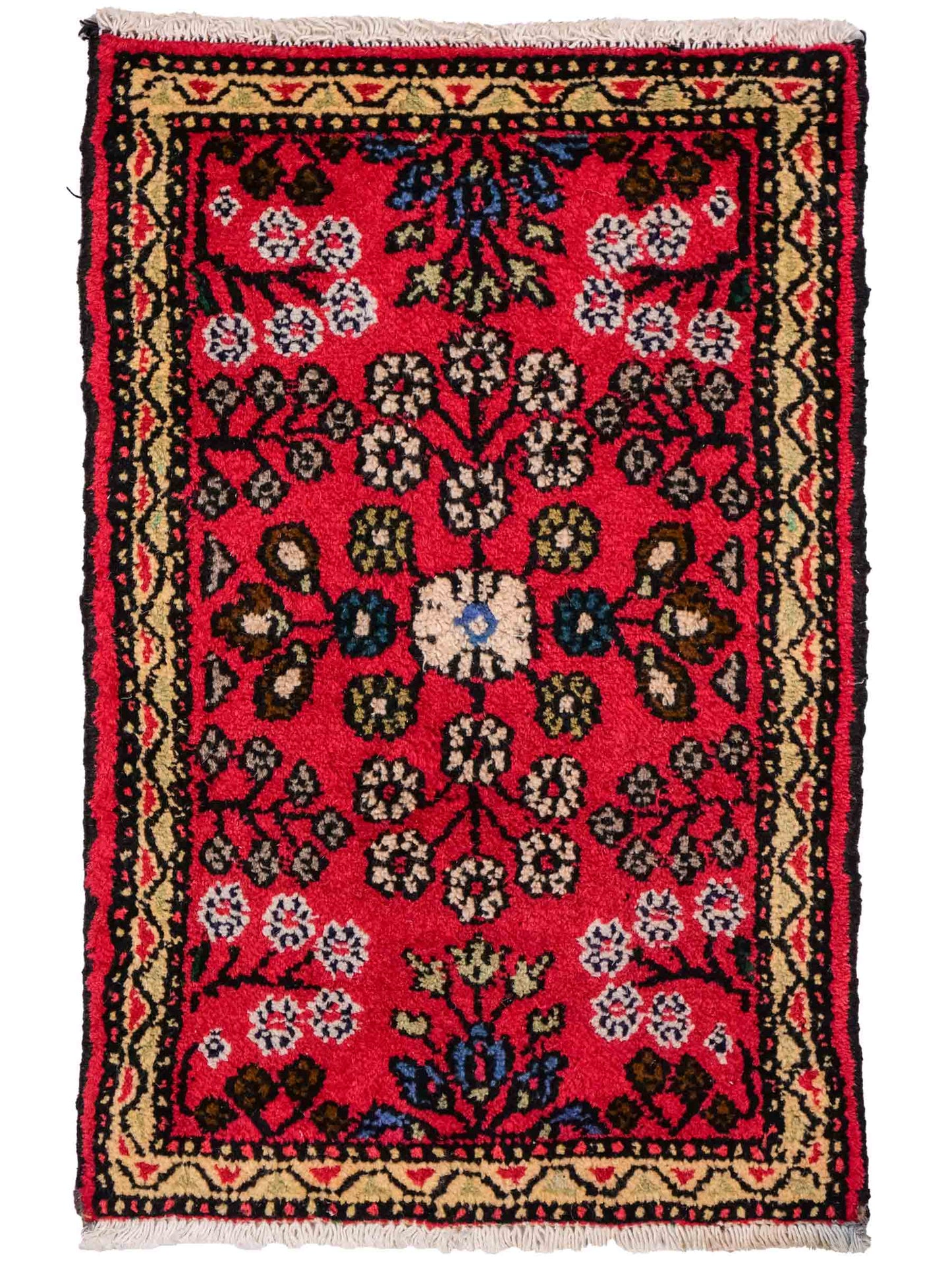 Handgeknüpfter, persischer Hamedan Dorfteppich aus Wolle von Khademi. Größe: 78 x 48 cm. Farbe: Rot. Verkauf durch JUPITER Intl.