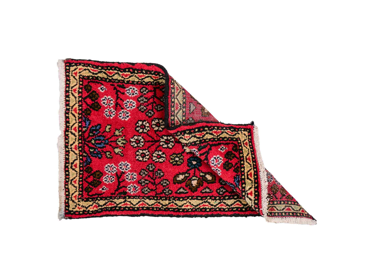 Handgeknüpfter, persischer Hamedan Dorfteppich aus Wolle von Khademi. Größe: 78 x 48 cm. Farbe: Rot. Verkauf durch JUPITER Intl.