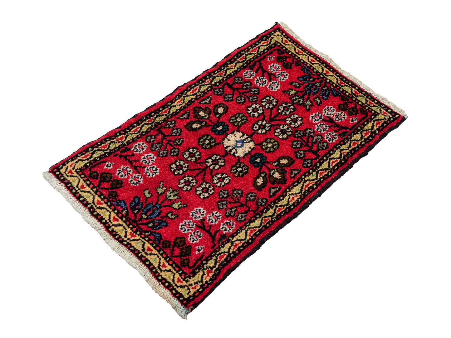 Handgeknüpfter, persischer Hamedan Dorfteppich aus Wolle von Khademi. Größe: 78 x 48 cm. Farbe: Rot. Verkauf durch JUPITER Intl.
