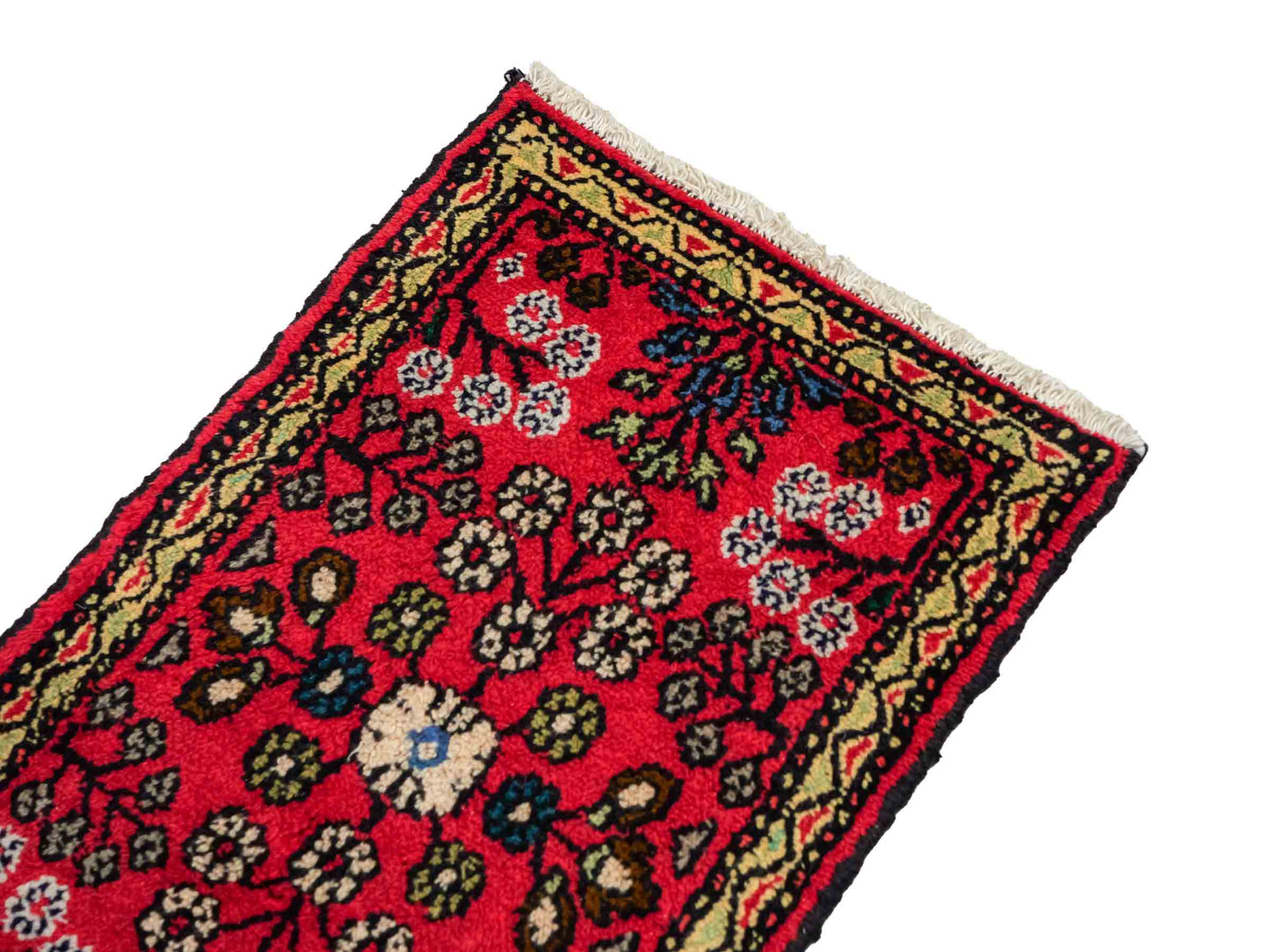 Handgeknüpfter, persischer Hamedan Dorfteppich aus Wolle von Khademi. Größe: 78 x 48 cm. Farbe: Rot. Verkauf durch JUPITER Intl.