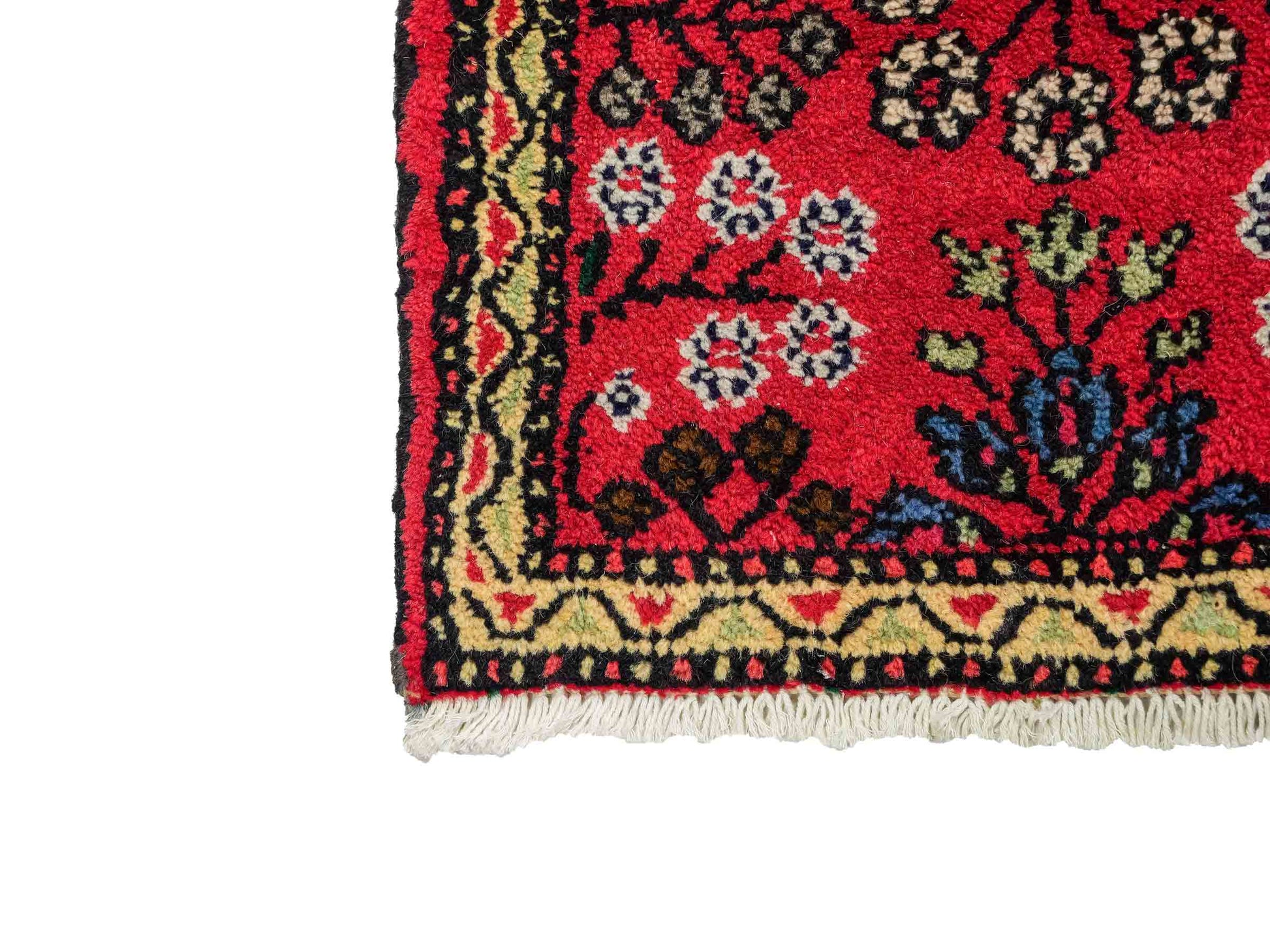 Handgeknüpfter, persischer Hamedan Dorfteppich aus Wolle von Khademi. Größe: 78 x 48 cm. Farbe: Rot. Verkauf durch JUPITER Intl.