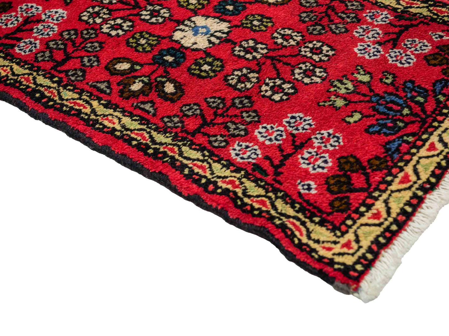 Handgeknüpfter, persischer Hamedan Dorfteppich aus Wolle von Khademi. Größe: 78 x 48 cm. Farbe: Rot. Verkauf durch JUPITER Intl.