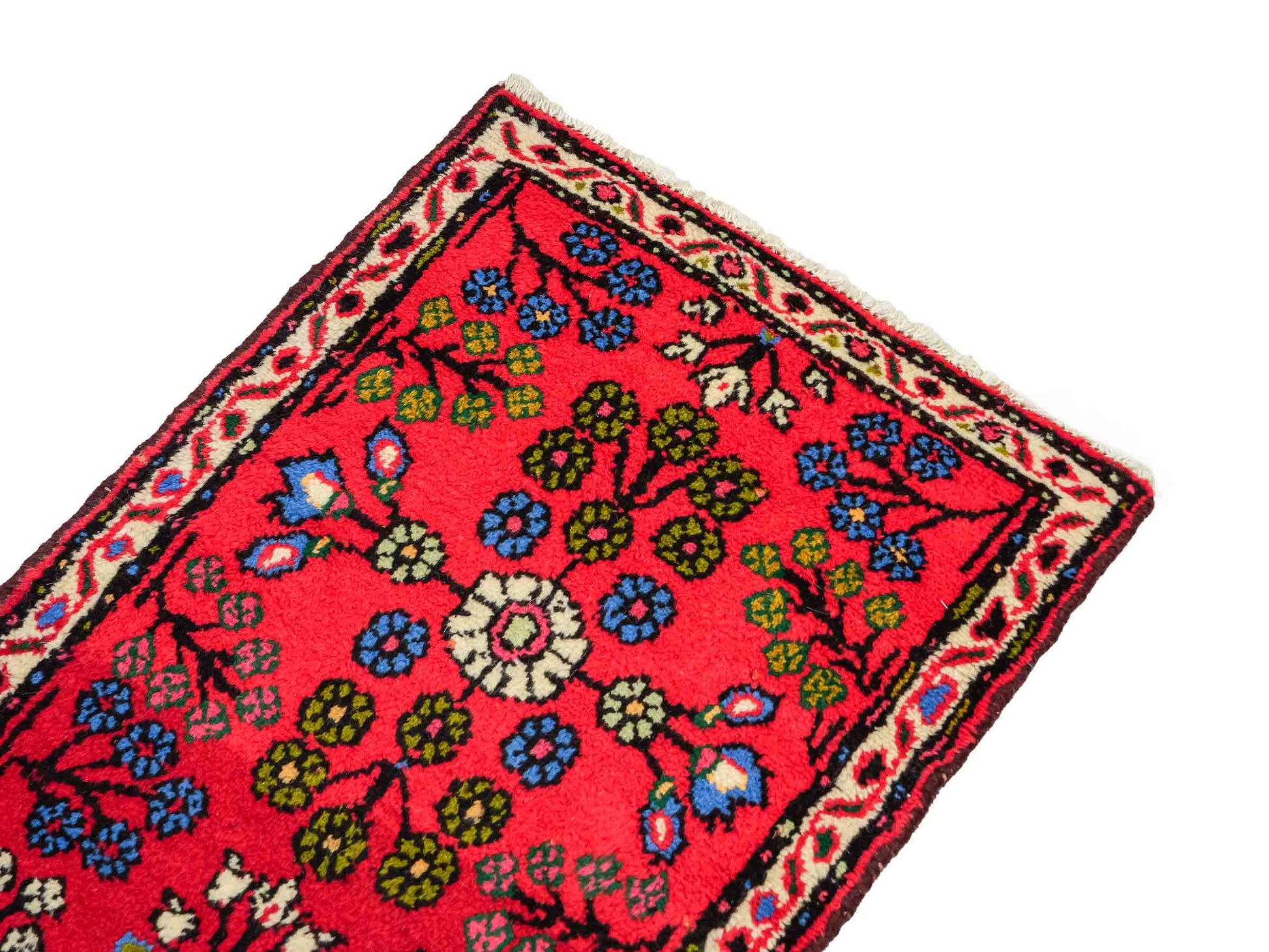 Handgeknüpfter, persischer Hamedan Dorfteppich aus Wolle von Khademi. Größe: 80 x 60 cm. Farbe: Rot. Verkauf durch JUPITER Intl.