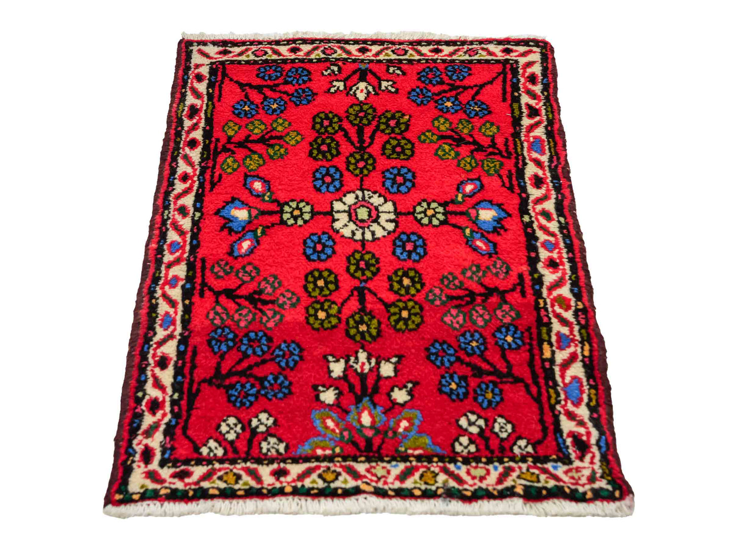 Handgeknüpfter, persischer Hamedan Dorfteppich aus Wolle von Khademi. Größe: 80 x 60 cm. Farbe: Rot. Verkauf durch JUPITER Intl.