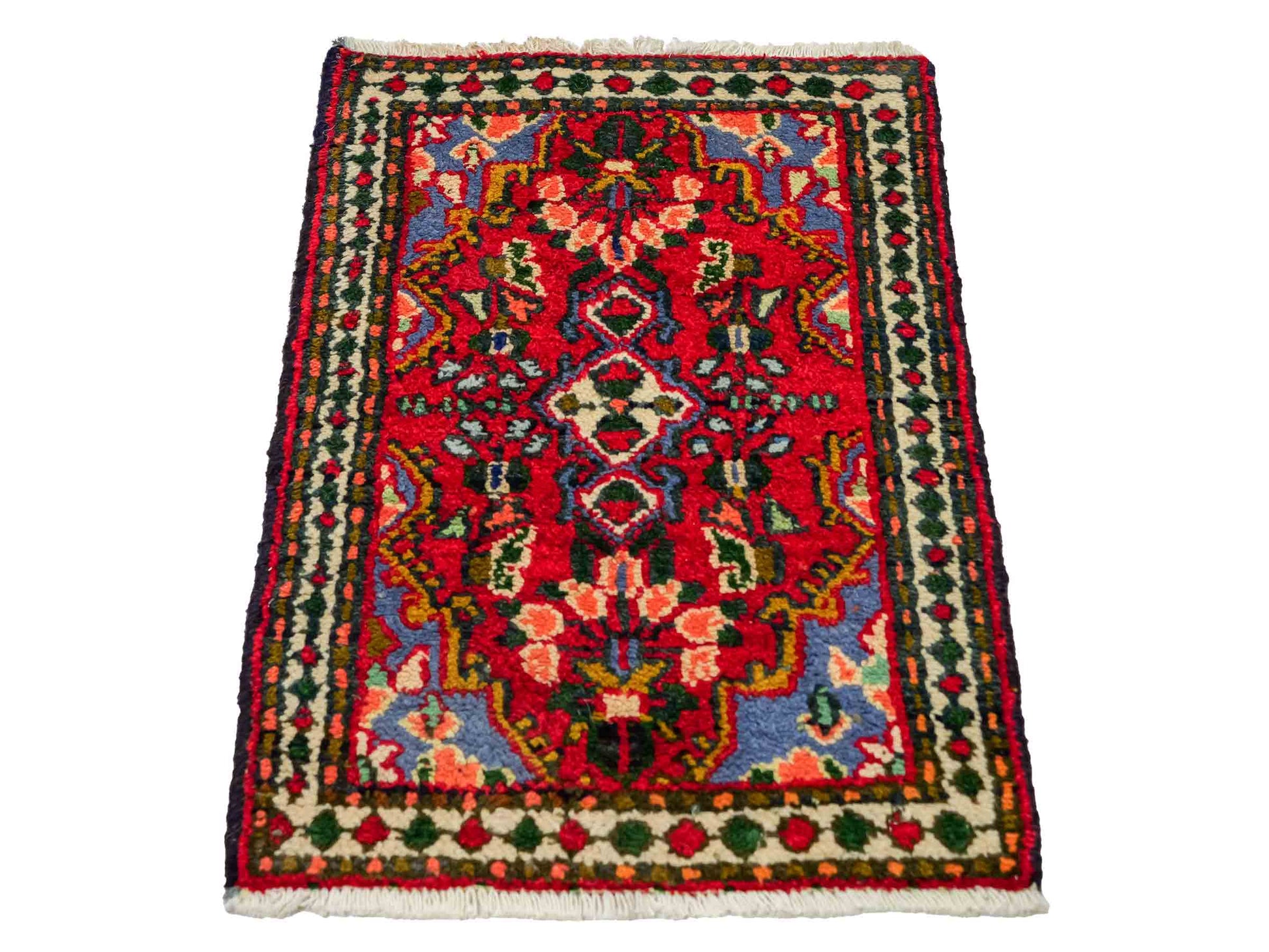 Handgeknüpfter, persischer Hamedan Dorfteppich aus Wolle von Khademi. Größe: 82 x 54 cm. Farbe: Rot. Verkauf durch JUPITER Intl.