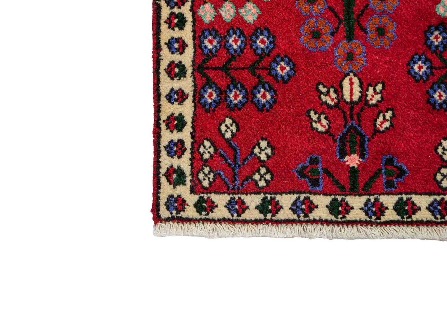 Handgeknüpfter, persischer Hamedan Dorfteppich aus Wolle von Khademi. Größe: 83 x 55 cm. Farbe: Rot. Verkauf durch JUPITER Intl.