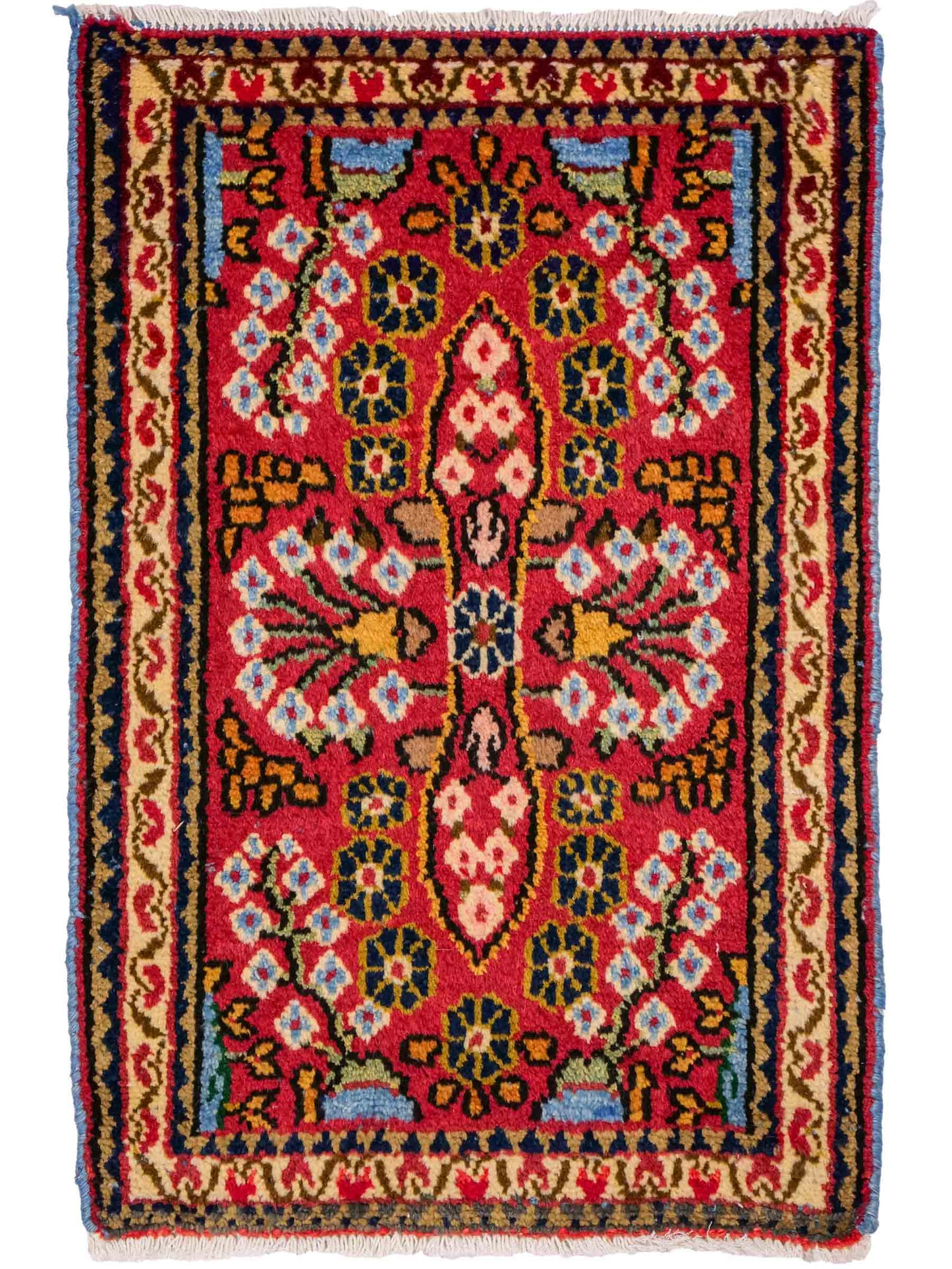 Handgeknüpfter, persischer Hamedan Dorfteppich aus Wolle von Khademi. Größe: 83 x 57 cm. Farbe: Rot. Verkauf durch JUPITER Intl.