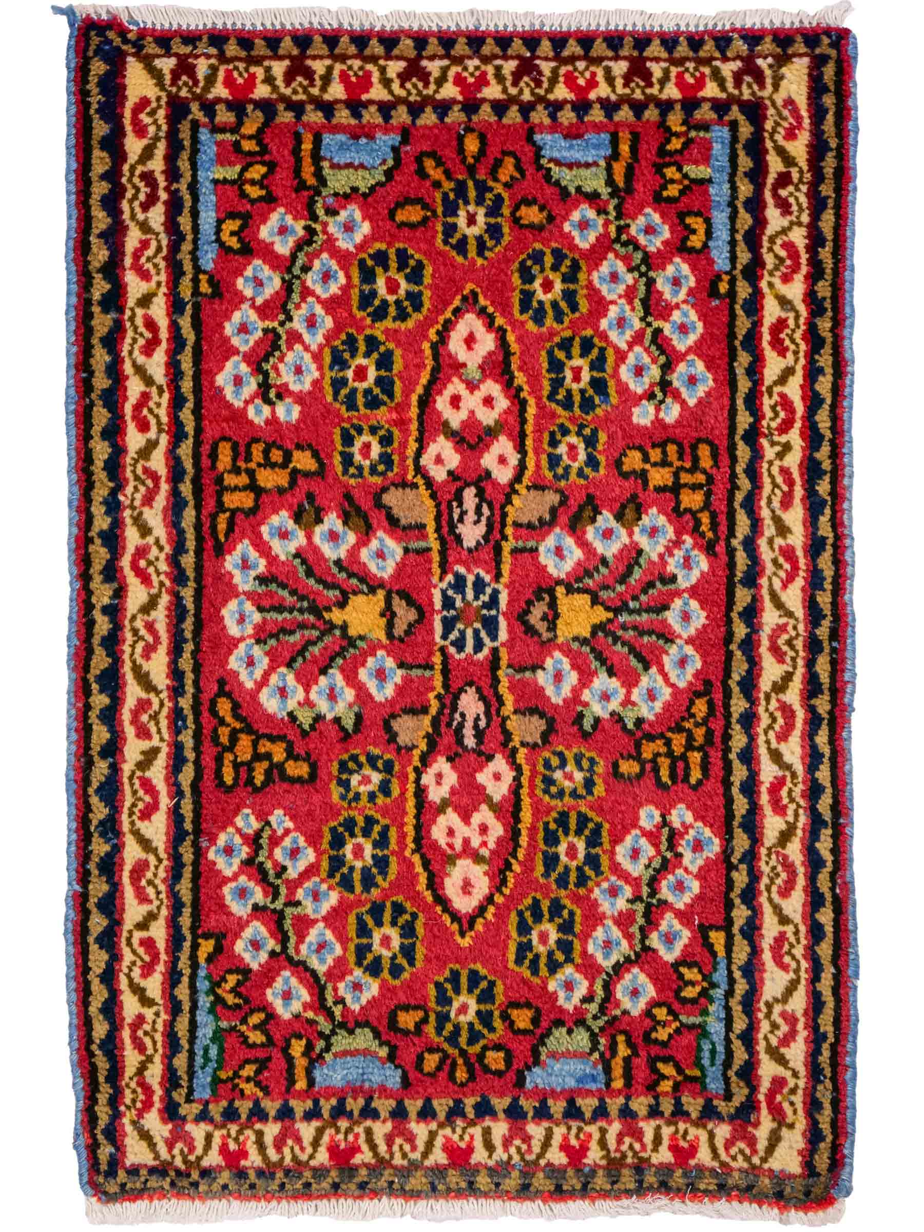 Handgeknüpfter, persischer Hamedan Dorfteppich aus Wolle von Khademi. Größe: 83 x 57 cm. Farbe: Rot. Verkauf durch JUPITER Intl.