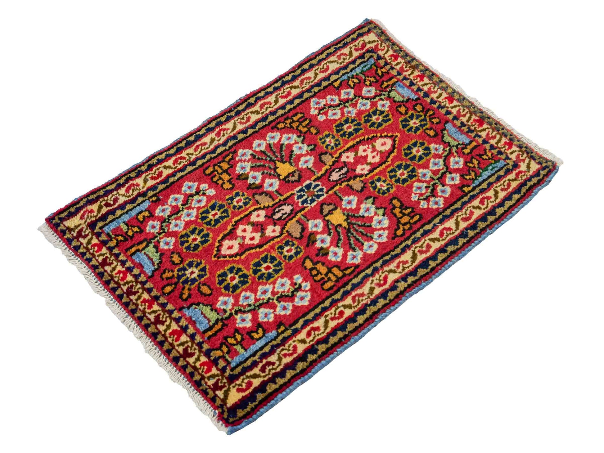 Handgeknüpfter, persischer Hamedan Dorfteppich aus Wolle von Khademi. Größe: 83 x 57 cm. Farbe: Rot. Verkauf durch JUPITER Intl.