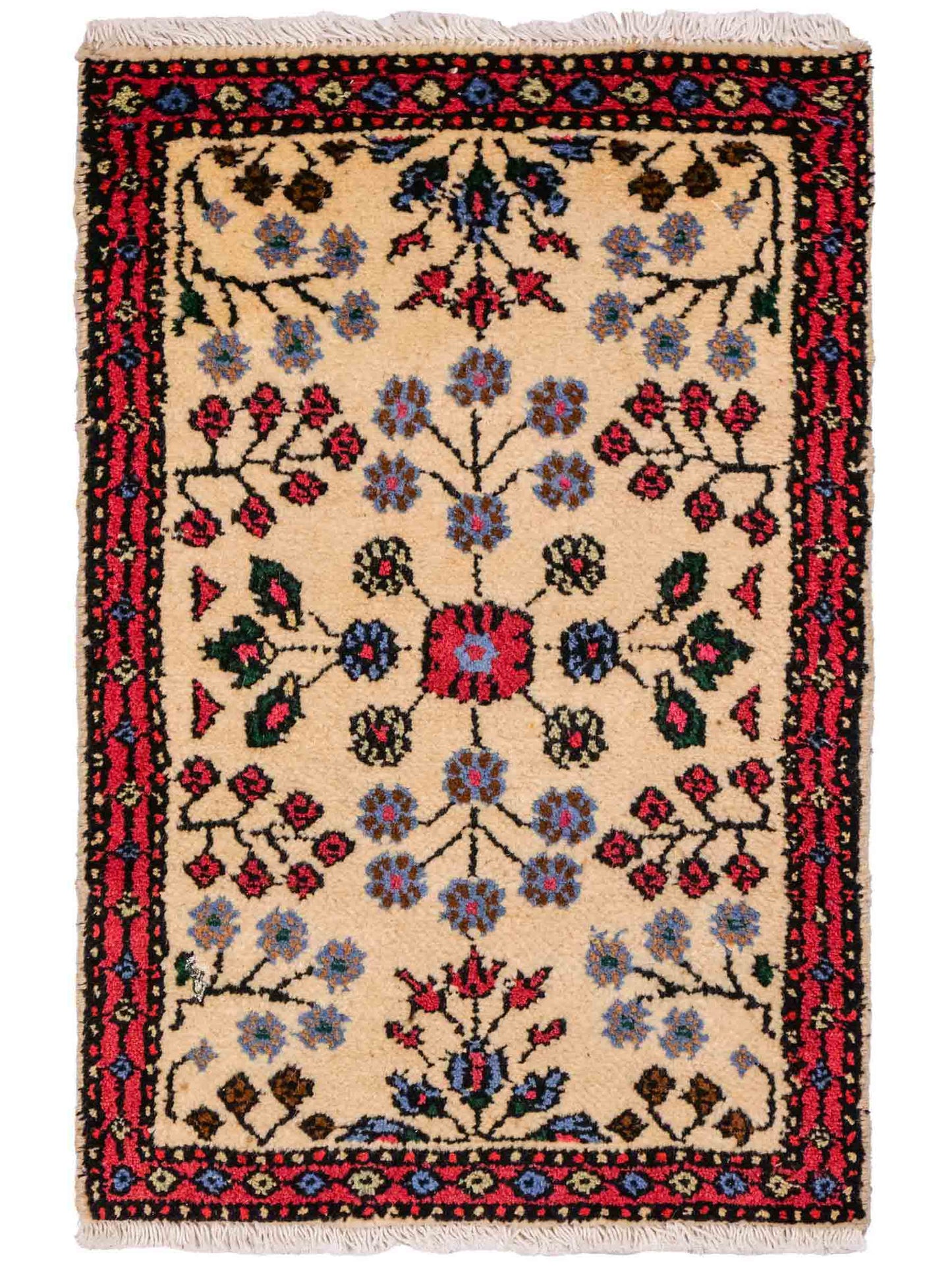 Handgeknüpfter, persischer Hamedan Dorfteppich aus Wolle von Khademi. Größe: 84 x 48 cm. Farbe: Cremeweiß, rot. Verkauf durch JUPITER Intl.