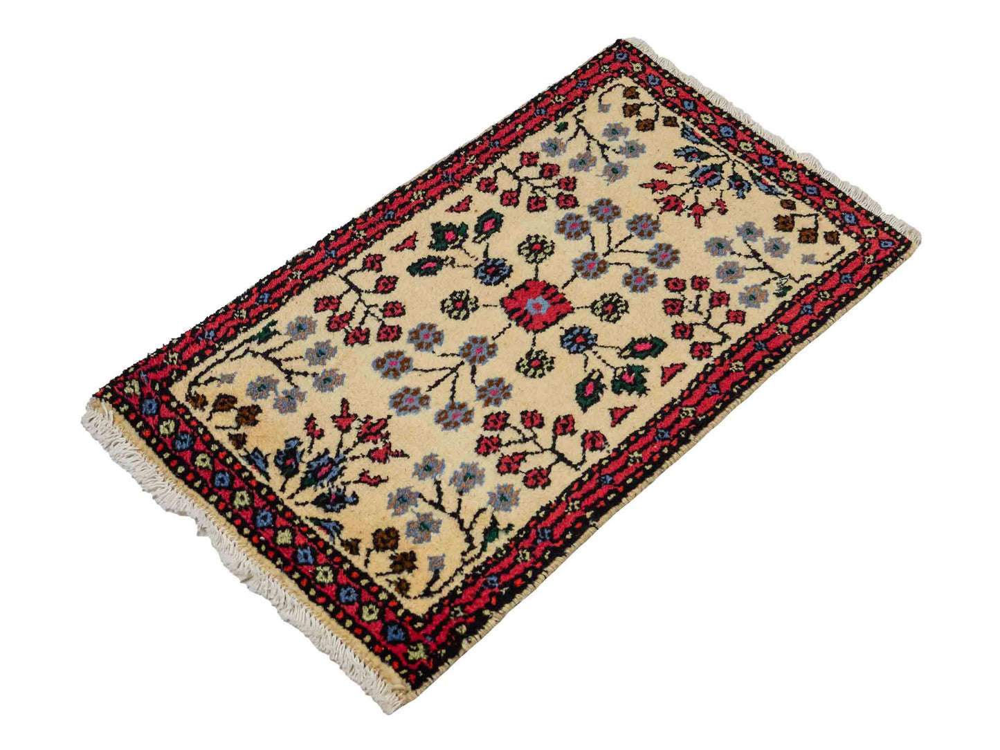 Handgeknüpfter, persischer Hamedan Dorfteppich aus Wolle von Khademi. Größe: 84 x 48 cm. Farbe: Cremeweiß, rot. Verkauf durch JUPITER Intl.