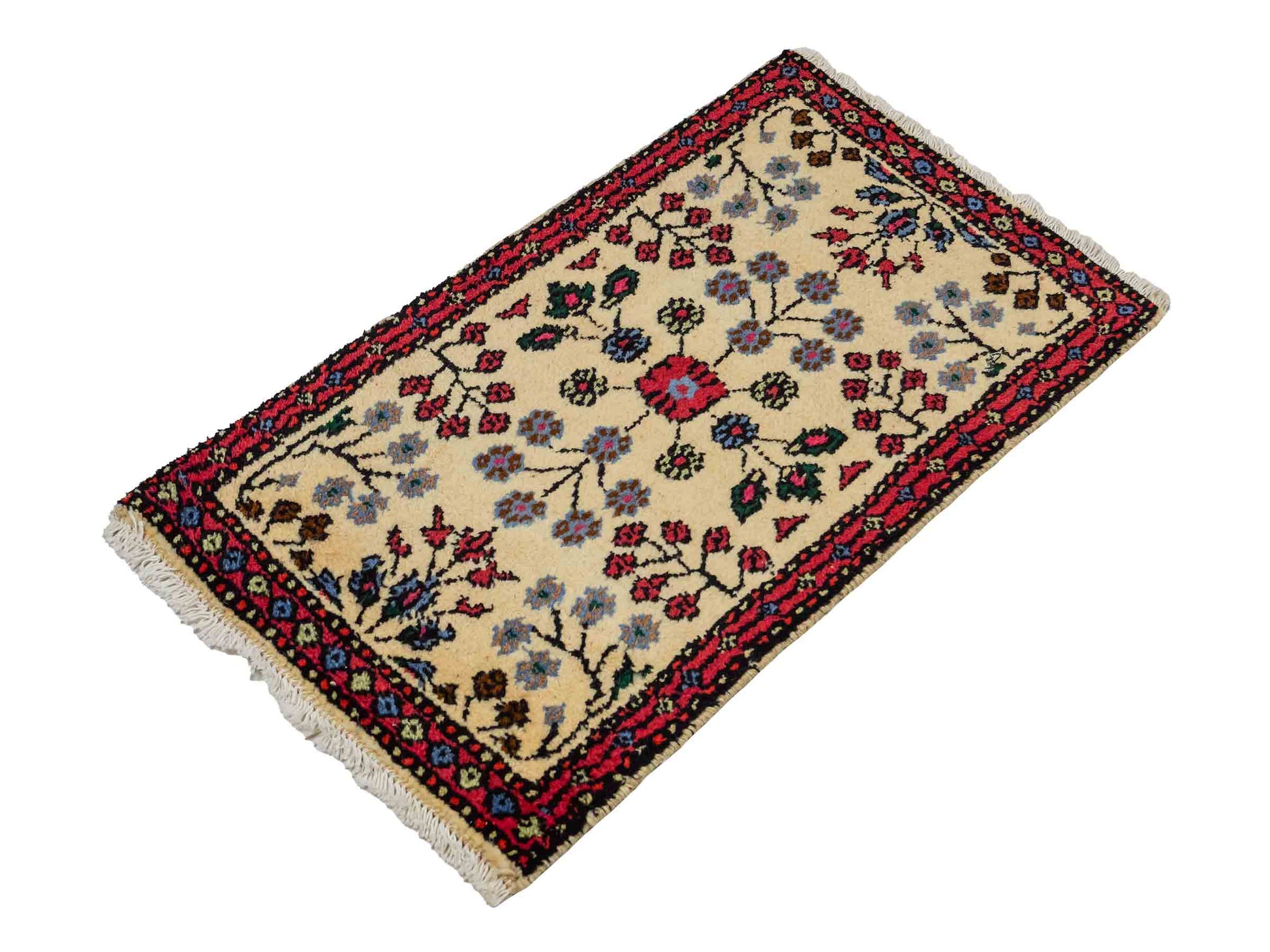 Handgeknüpfter, persischer Hamedan Dorfteppich aus Wolle von Khademi. Größe: 84 x 48 cm. Farbe: Cremeweiß, rot. Verkauf durch JUPITER Intl.