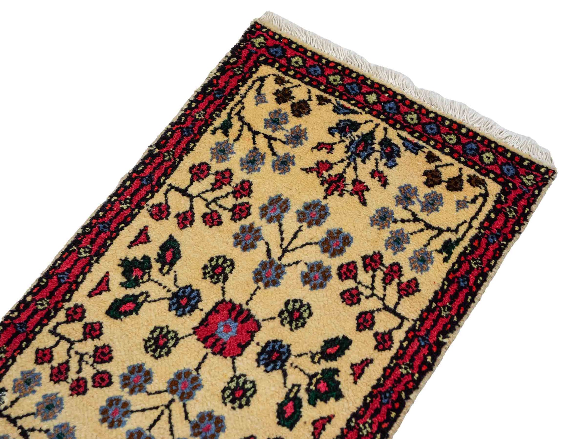 Handgeknüpfter, persischer Hamedan Dorfteppich aus Wolle von Khademi. Größe: 84 x 48 cm. Farbe: Cremeweiß, rot. Verkauf durch JUPITER Intl.