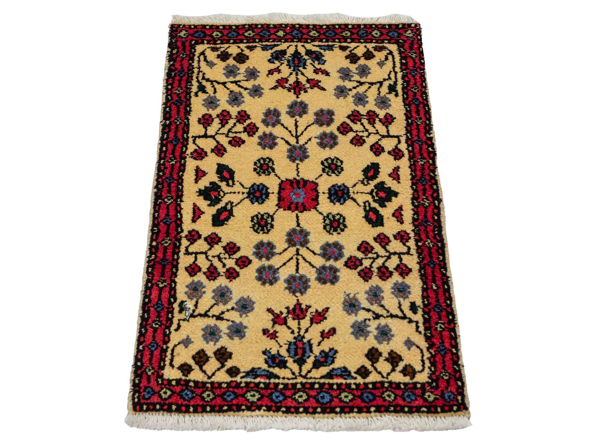 Handgeknüpfter, persischer Hamedan Dorfteppich aus Wolle von Khademi. Größe: 84 x 48 cm. Farbe: Cremeweiß, rot. Verkauf durch JUPITER Intl.