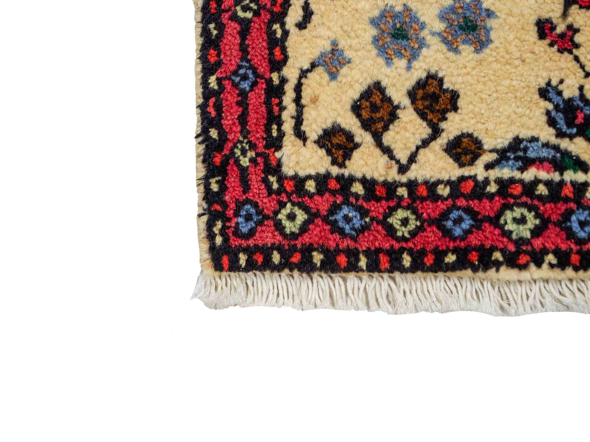 Handgeknüpfter, persischer Hamedan Dorfteppich aus Wolle von Khademi. Größe: 84 x 48 cm. Farbe: Cremeweiß, rot. Verkauf durch JUPITER Intl.