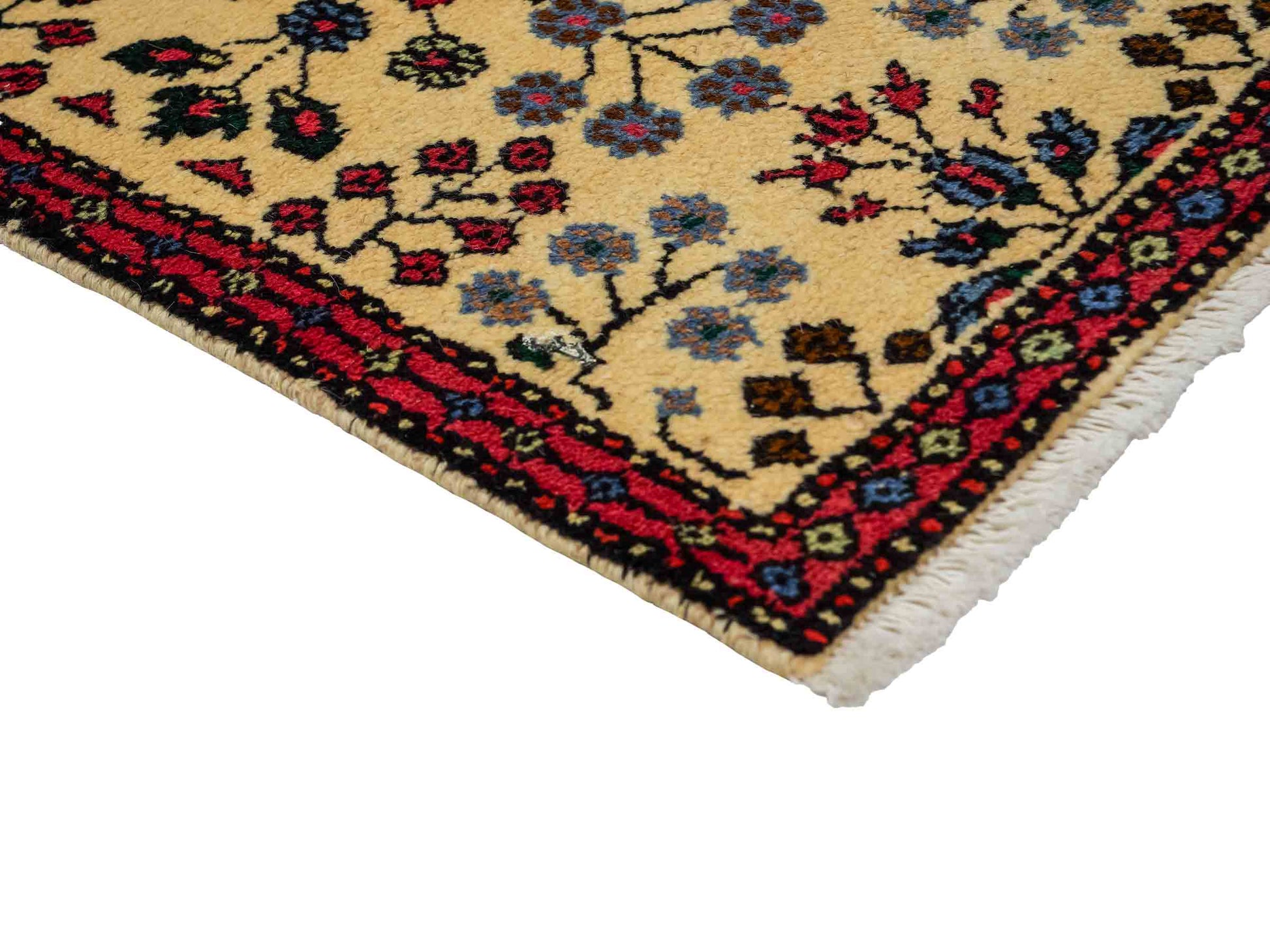 Handgeknüpfter, persischer Hamedan Dorfteppich aus Wolle von Khademi. Größe: 84 x 48 cm. Farbe: Cremeweiß, rot. Verkauf durch JUPITER Intl.