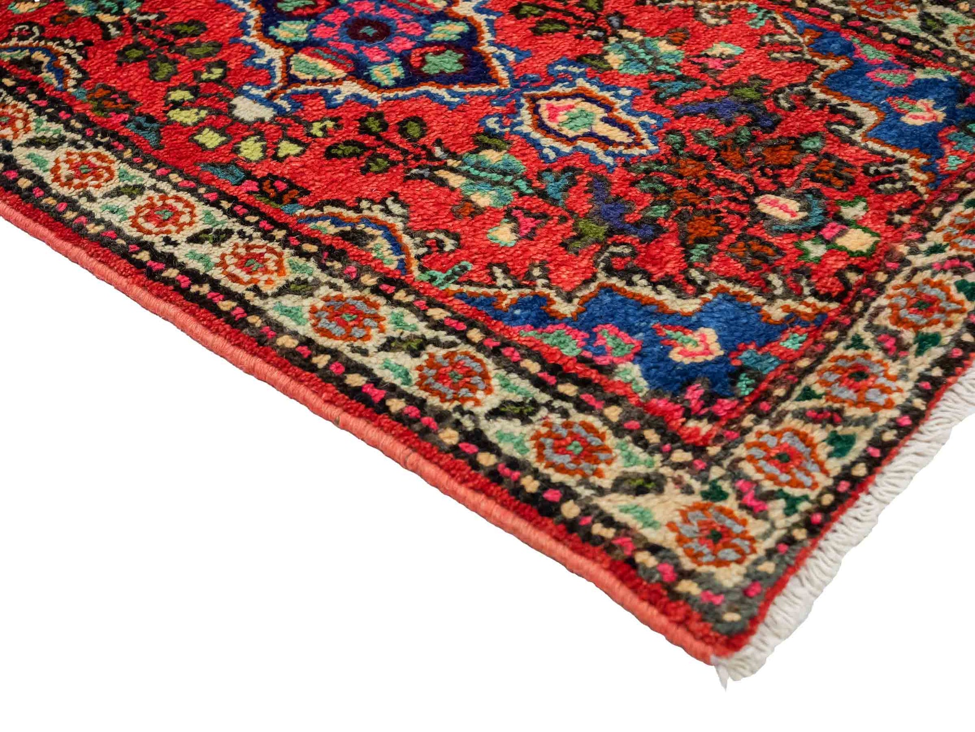 Handgeknüpfter, persischer Hamedan Dorfteppich aus Wolle von Khademi. Größe: 86 x 55 cm. Farbe: Rot. Verkauf durch JUPITER Intl.