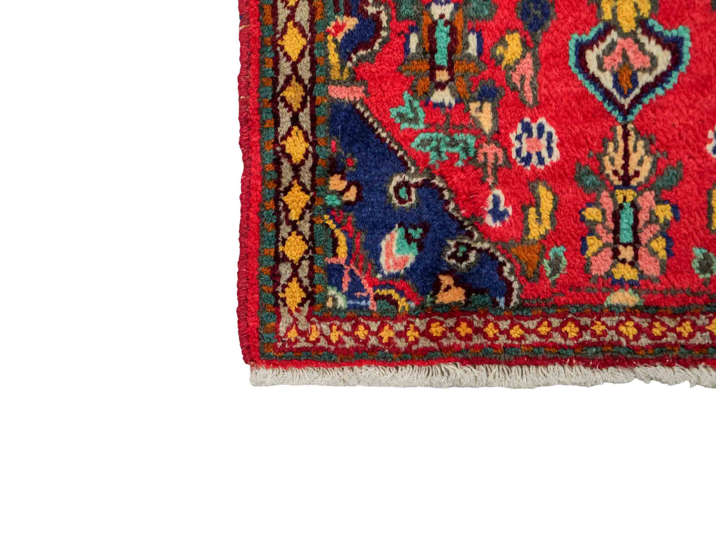 Handgeknüpfter, persischer Hamedan Dorfteppich aus Wolle von Khademi. Größe: 86 x 61 cm. Farbe: Rot. Verkauf durch JUPITER Intl.