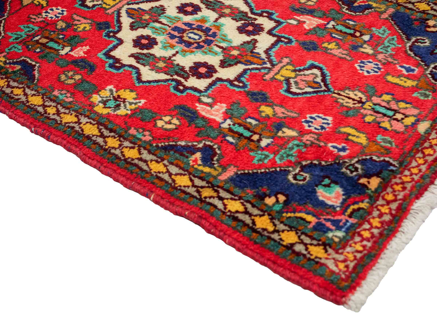 Handgeknüpfter, persischer Hamedan Dorfteppich aus Wolle von Khademi. Größe: 86 x 61 cm. Farbe: Rot. Verkauf durch JUPITER Intl.