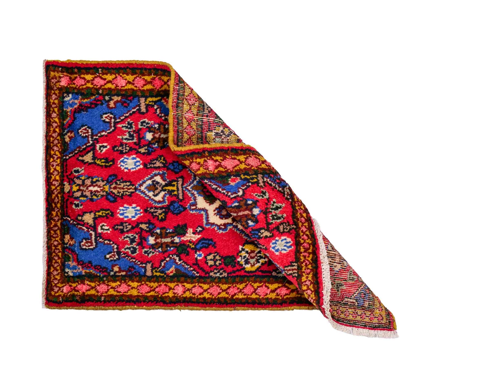 Handgeknüpfter, persischer Hamedan Dorfteppich aus Wolle von Khademi. Größe: 87 x 58 cm. Farbe: Rot. Verkauf durch JUPITER Intl.