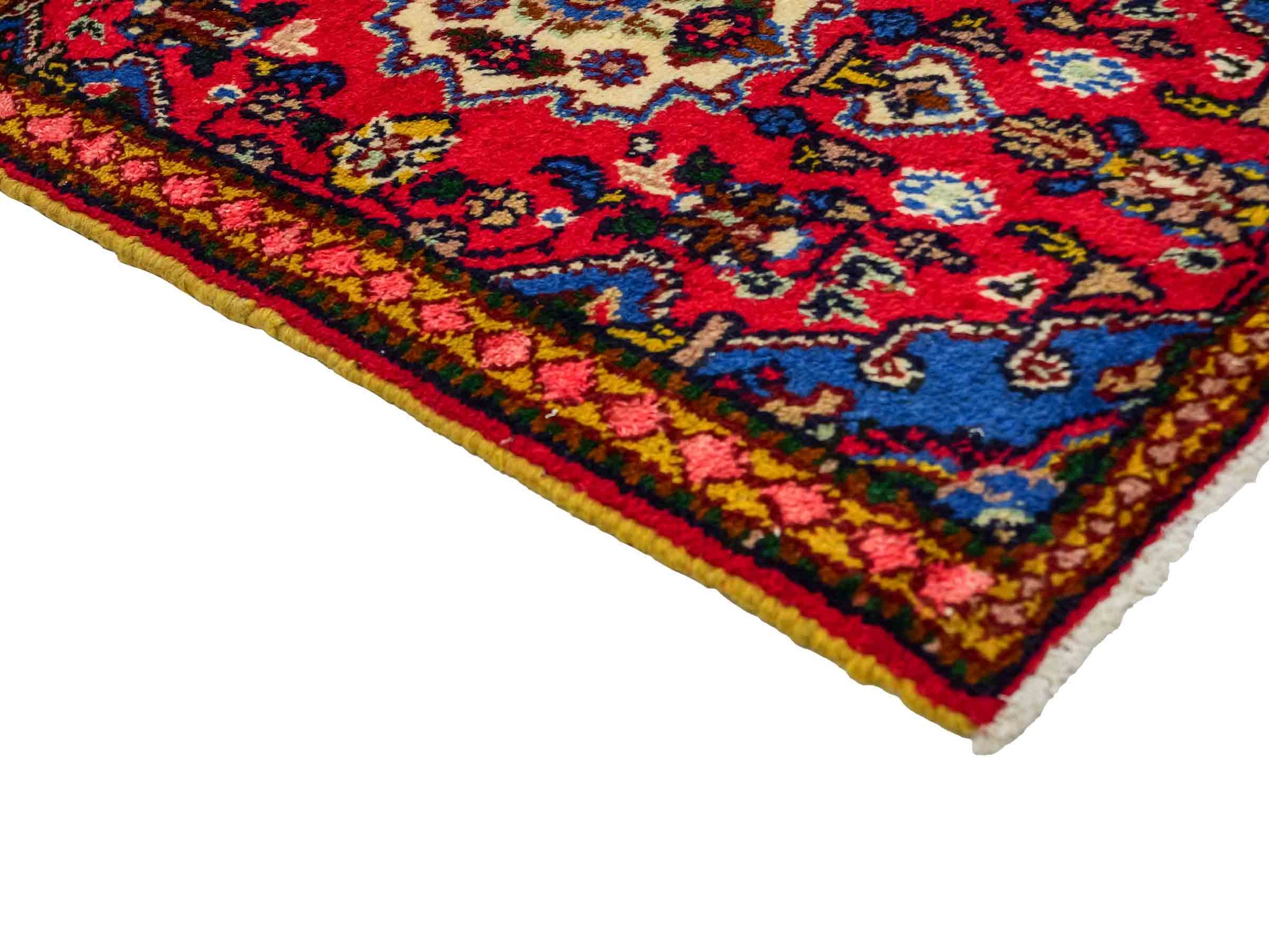 Handgeknüpfter, persischer Hamedan Dorfteppich aus Wolle von Khademi. Größe: 87 x 58 cm. Farbe: Rot. Verkauf durch JUPITER Intl.
