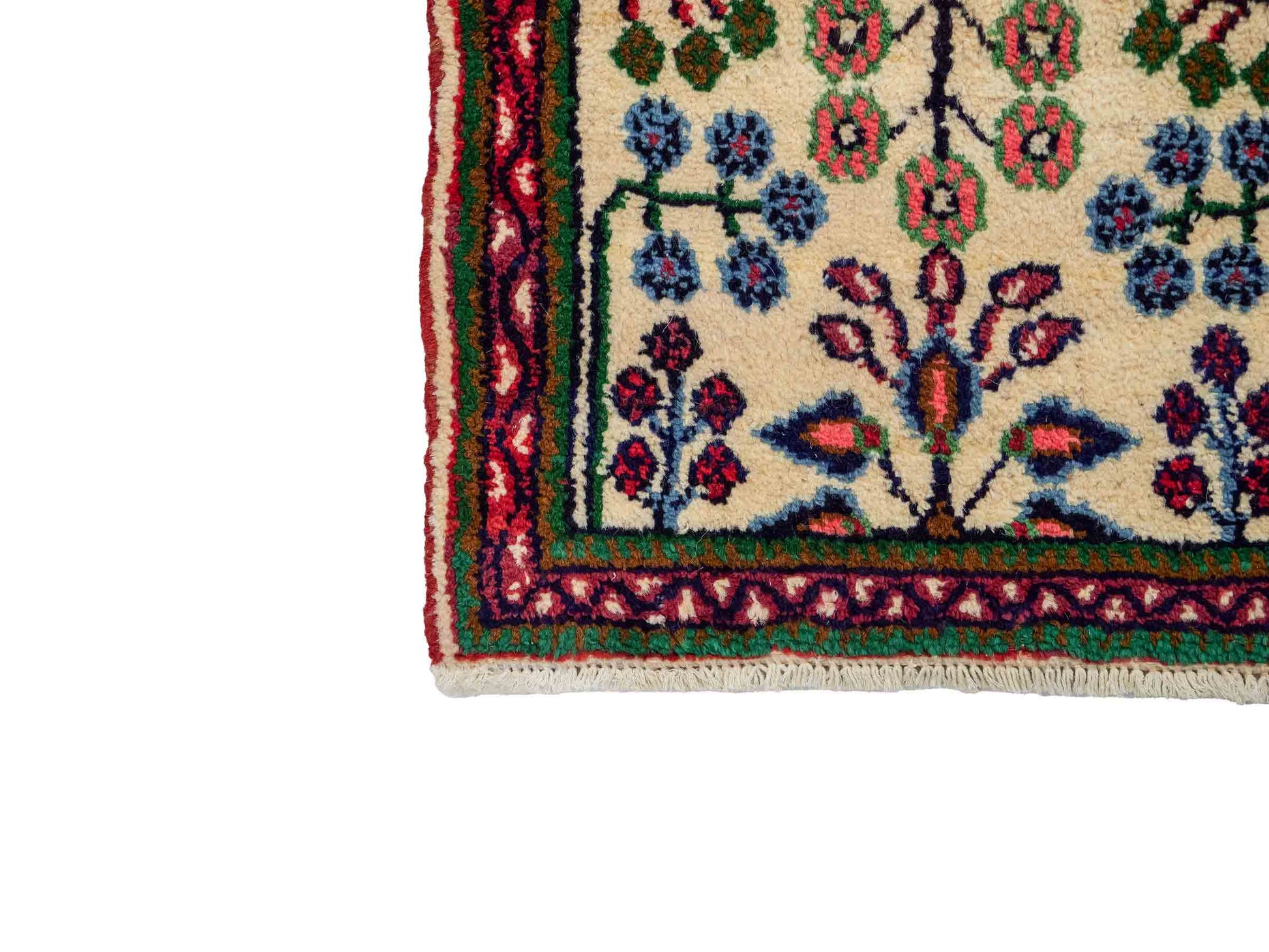 Handgeknüpfter, persischer Hamedan Dorfteppich aus Wolle von Khademi. Größe: 88 x 54 cm. Farbe: Cremeweiß. Verkauf durch JUPITER Intl.