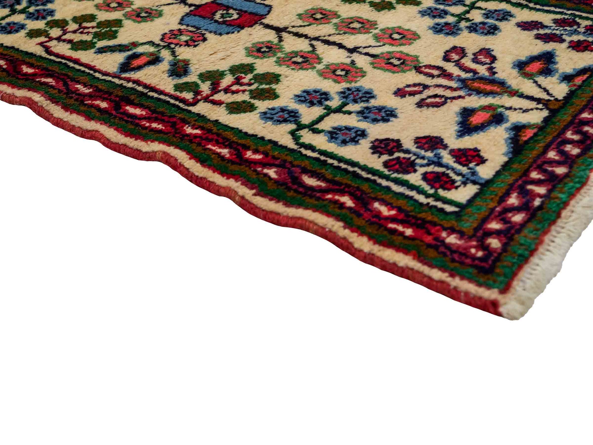 Handgeknüpfter, persischer Hamedan Dorfteppich aus Wolle von Khademi. Größe: 88 x 54 cm. Farbe: Cremeweiß. Verkauf durch JUPITER Intl.