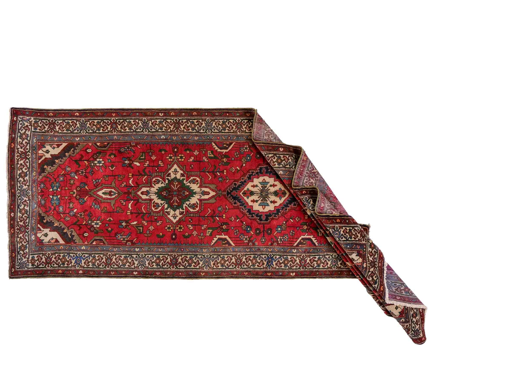Feiner, handgeknüpfter, persischer Hosseinabad/Hamedan Dorfteppich aus Wolle von Khademi. Farbe: Rot. 339 x 113 cm. Vertrieb durch JUPITER Intl.