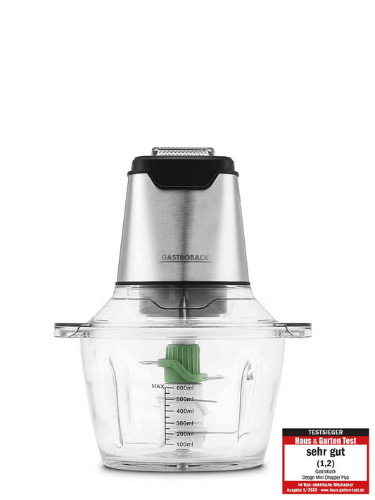 Gastroback 40961 Design Mini Chopper Plus, Edelstahl, schwarz.