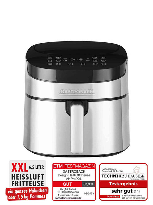 Gastroback Advanced Product 42583 Design Heißluftfritteuse Air Pro XXL, Edelstahl, schwarz.